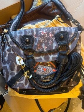 Vintage Ed Hardy by Christian Audigier messenger bag with matching purse